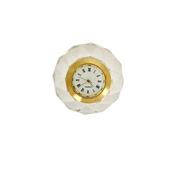 Desk Clock Crystal Cut Glass Paperweight Camry Round Shape Vintage Elegant Gift - Picture 3 of 7